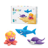 Hey Clay - Modelling Air-Dry Clay with Fun Interactive App - Shark, Octopus, Stingray, Series Ocean, 6 cans