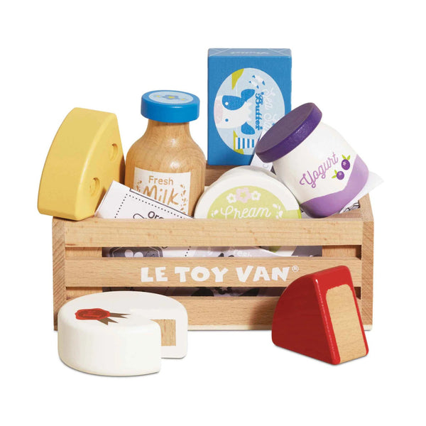 Le Toy Van - Pretend & Play - Wooden Cheese & Dairy Food Crate - 8pcs