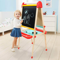 TopBright – 2 in 1 Deluxe Standing Art Easel – Adjustable Height – Black & White Board with Paper & Paint Holder – 54 x 49 x 112 cm