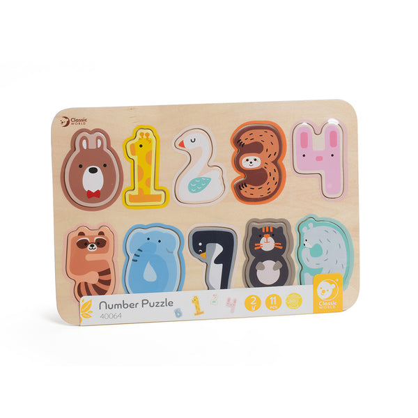 Wooden Numbers Puzzle - Animals - 11pcs