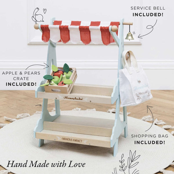 Le Toy Van - Pretend & Play - Wooden Market Stall & Fruit Play Food Crate - 3pcs