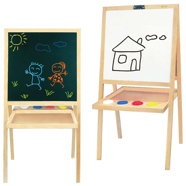TopBright – 2 in 1 Deluxe Standing Art Easel – Adjustable Height – Black & White Board with Paper & Paint Holder – 54 x 49 x 112 cm
