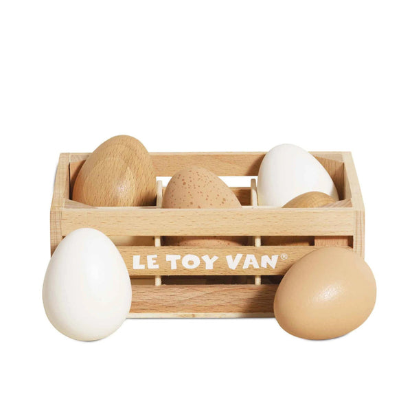 Le Toy Van - Pretend & Play - Wooden Farm Eggs Food Crate - 7 Pcs