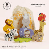 Le Toy Van - Wooden Stacking African Animals & Bag - 10pcs