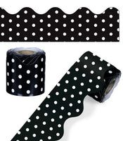 Black & White Dots Rolled Scalloped Borders – +-11 Meters x 5cm