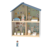 hi Pando - Pretend & Play - Wooden Doll House With Figurines - 14pcs