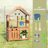 TookyToy - Outdoor Wooden Mud Kitchen with Accessories - 8 Pieces