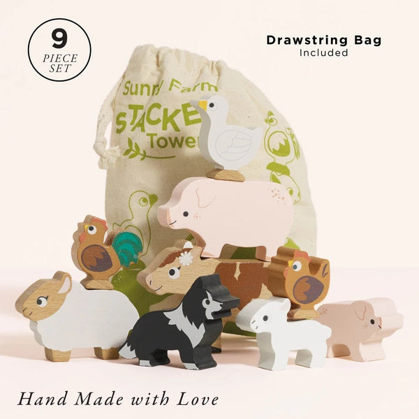 Le Toy Van - Wooden Farmyard Stacking Animals & Bag - 10pcs