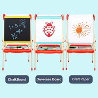 TopBright – 2 in 1 Deluxe Standing Art Easel – Adjustable Height – Black & White Board with Paper & Paint Holder – 54 x 49 x 112 cm