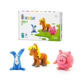 Hey Clay - Modelling Air-Dry Clay with Fun Interactive App - Piggy, Horse, Rabbit, Series Animals, 6 cans