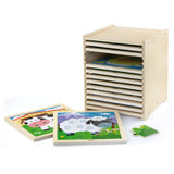 Wooden Puzzle Storage with 12x 9pc Puzzles