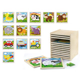 Wooden Puzzle Storage with 12x 9pc Puzzles