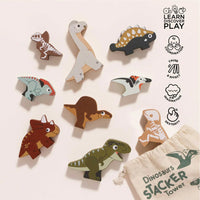 Le Toy Van - Wooden Jurassic Stacking Dinosaurs & Bag - 10pcs