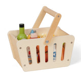 TookyToy - Pretend Play Wooden Grocery Basket Toy Set - 16 Pieces