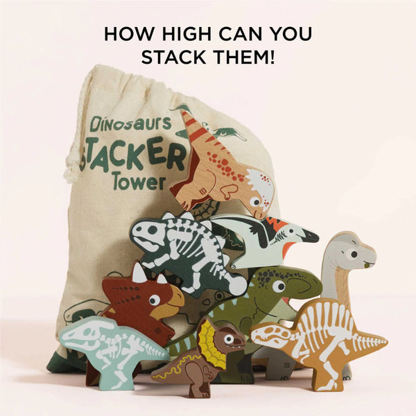 Le Toy Van - Wooden Jurassic Stacking Dinosaurs & Bag - 10pcs