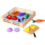 TookyToy – Pretend Play Wooden Cutting Vegetables Picnic Toy Set
