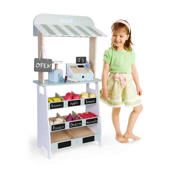 Pretend & Play - Wooden Farmer Market Stall - 20pcs