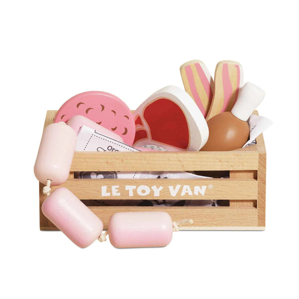 Le Toy Van - Pretend & Play - Wooden Butchers Meat Food Crate - 7pcs