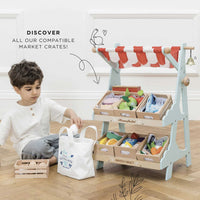Le Toy Van - Pretend & Play - Wooden Market Stall & Fruit Play Food Crate - 3pcs