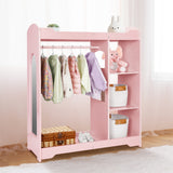 TookyToy - Wooden Kids Wardrobe and Dress Up Storage Unit with Mirror