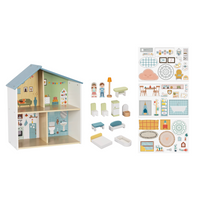 hi Pando - Pretend & Play - Wooden Doll House With Figurines - 14pcs