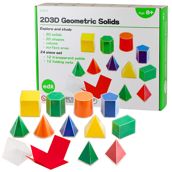 EDX Education - Geometric Solids - 8cm with Folding Nets - 12 Shapes - 24pcs