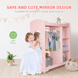 TookyToy - Wooden Kids Wardrobe and Dress Up Storage Unit with Mirror
