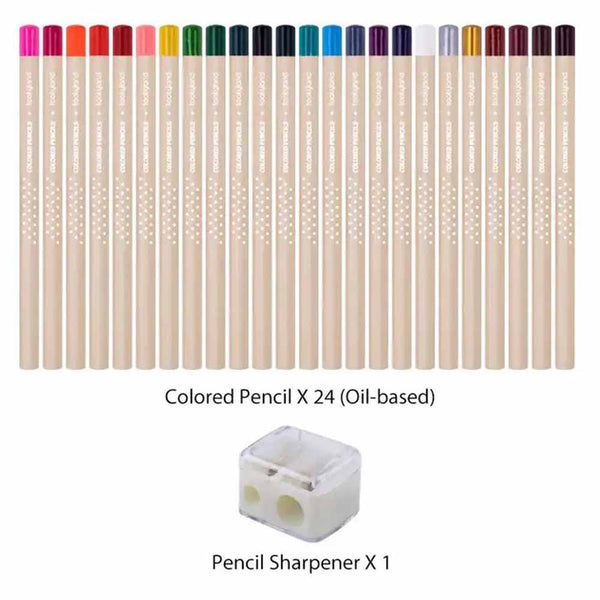 TookyToy Oil-Based Coloured Pencils & Pencil Sharpener: 24 Colours