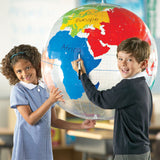 Inflatable front of class labelling world globe