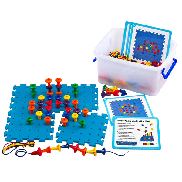 Geo Pegboard Activity Set 4pcs, 144 Pegs, 12 Laces & 12 Cards
