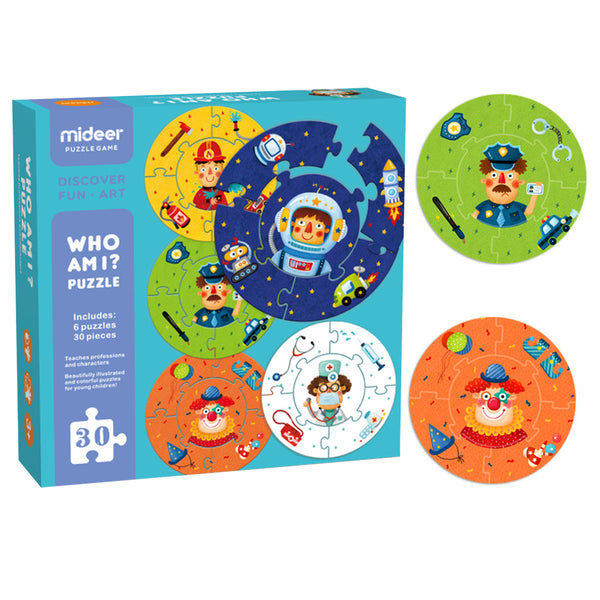 Round Puzzle - Who am I? - Mulipack 5pc each - 30pc (Mideer)